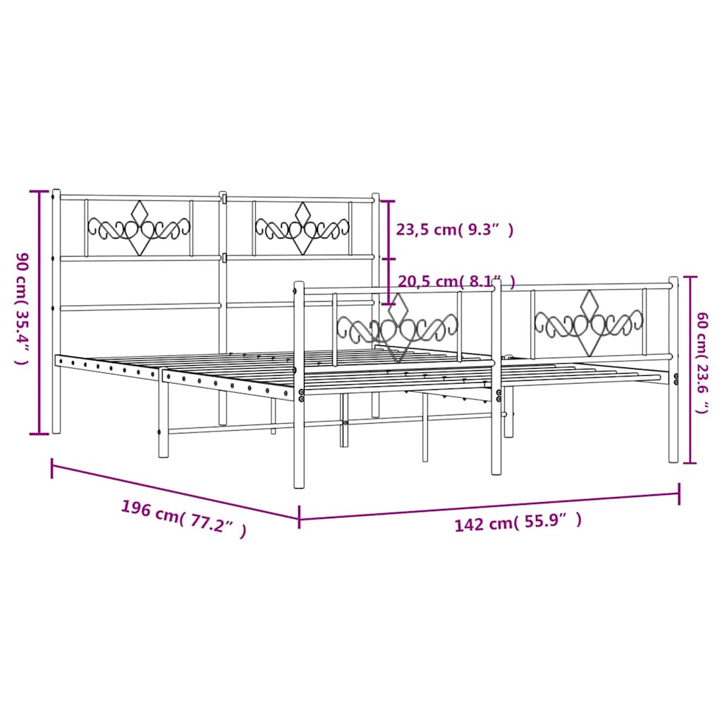 sengeramme med sengegavl og fodgærde 135x190 cm metal hvid