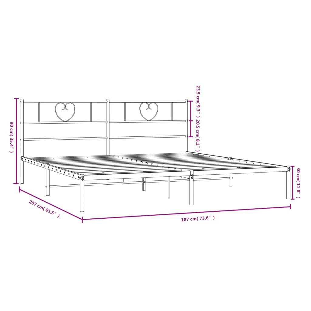 sengeramme med sengegavl 180x200 cm metal hvid