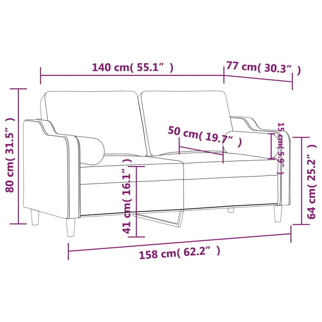 2-personers sofa med pyntepuder 140 cm stof brun