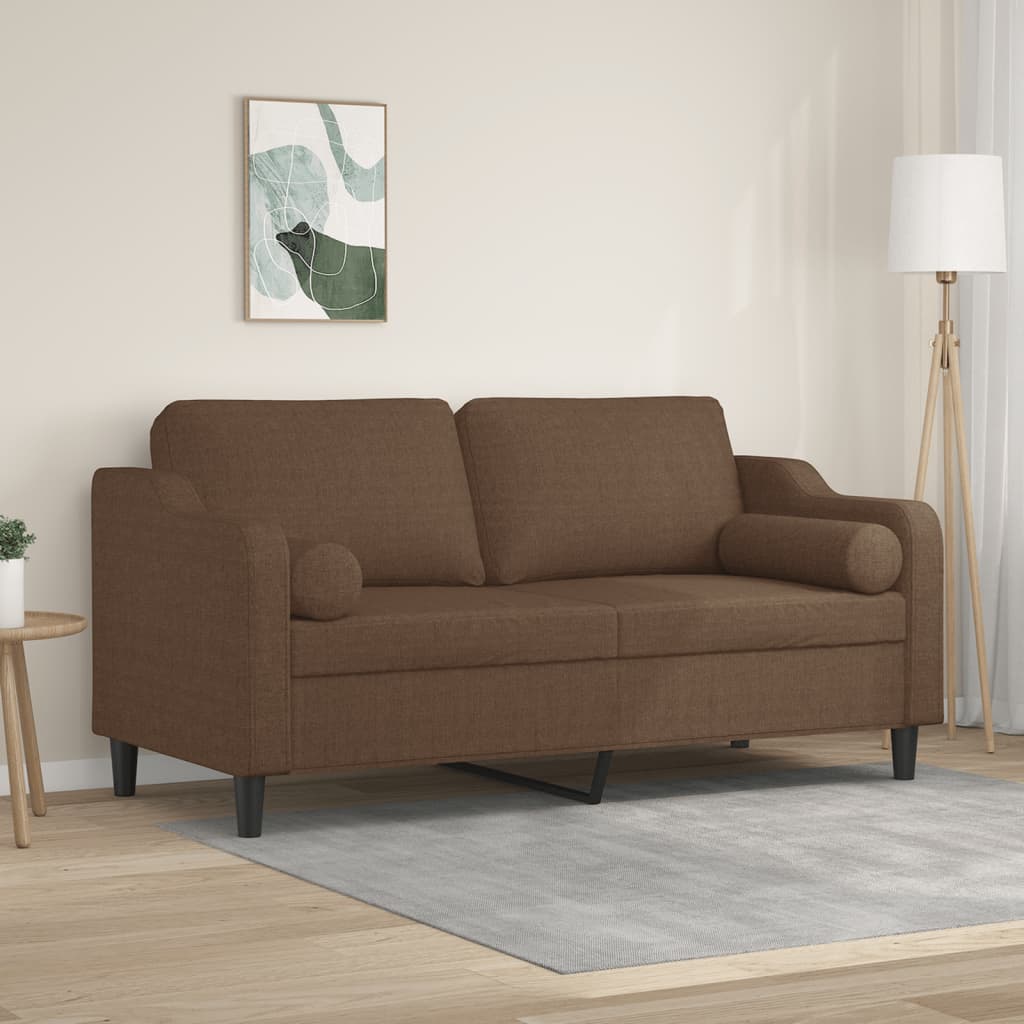 2-personers sofa med pyntepuder 140 cm stof brun