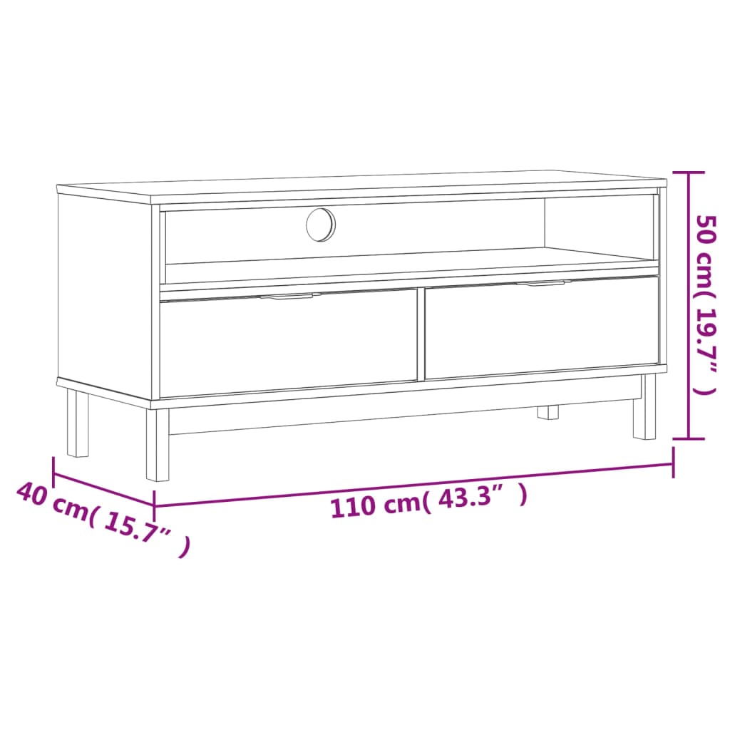 tv-bord FLAM 110x40x50 cm massivt fyrretræ