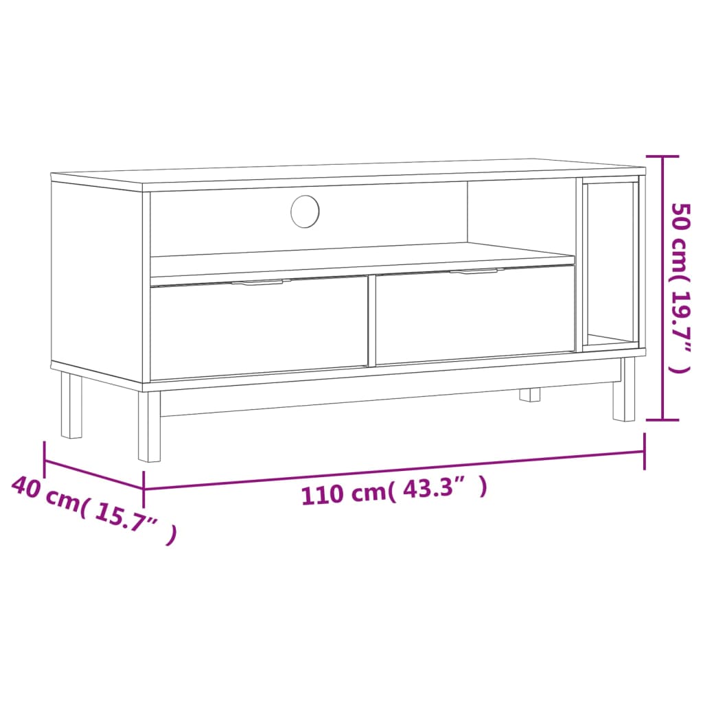 tv-bord FLAM 110x40x50 cm massivt fyrretræ