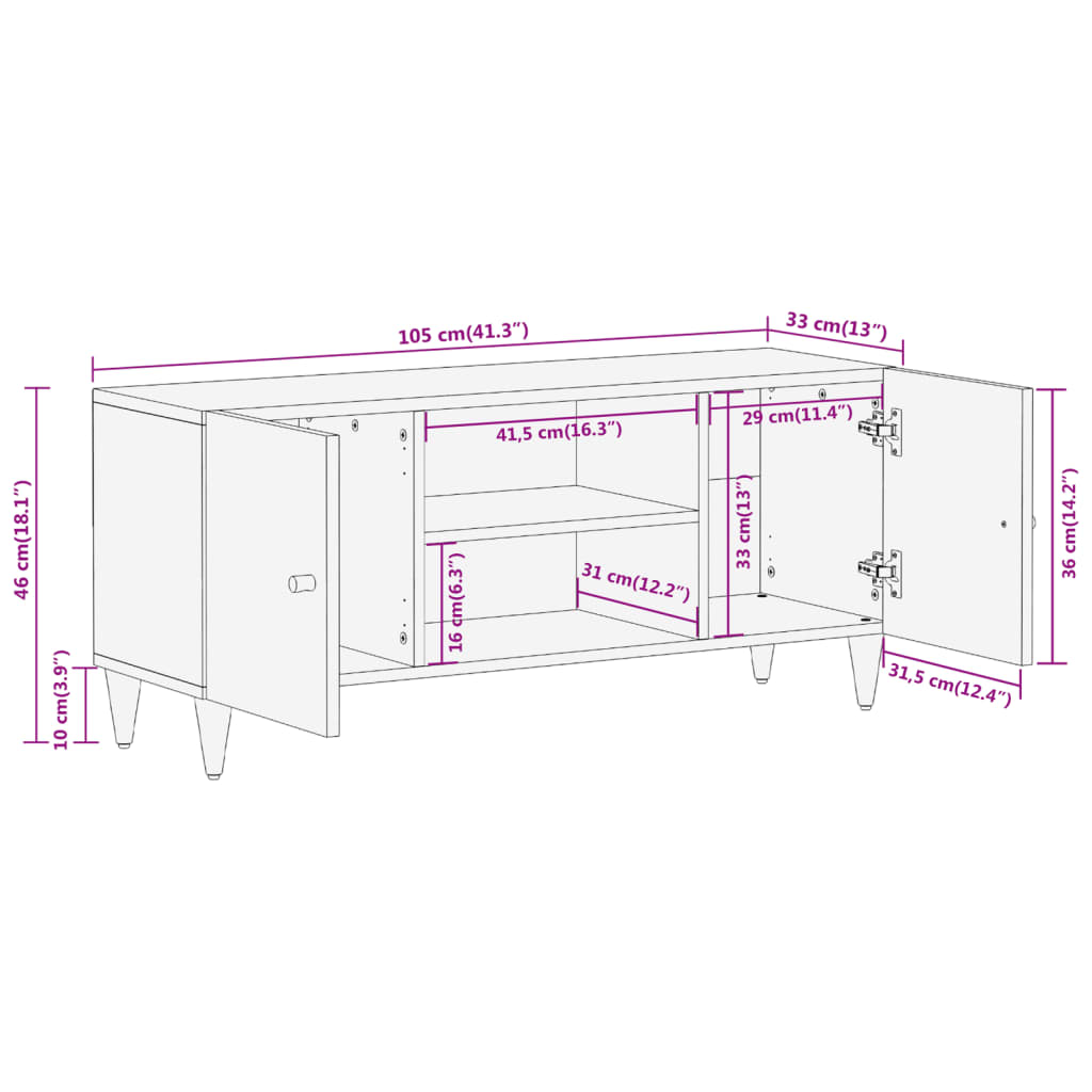 tv-bord 105x33x46cm massivt mangotræ