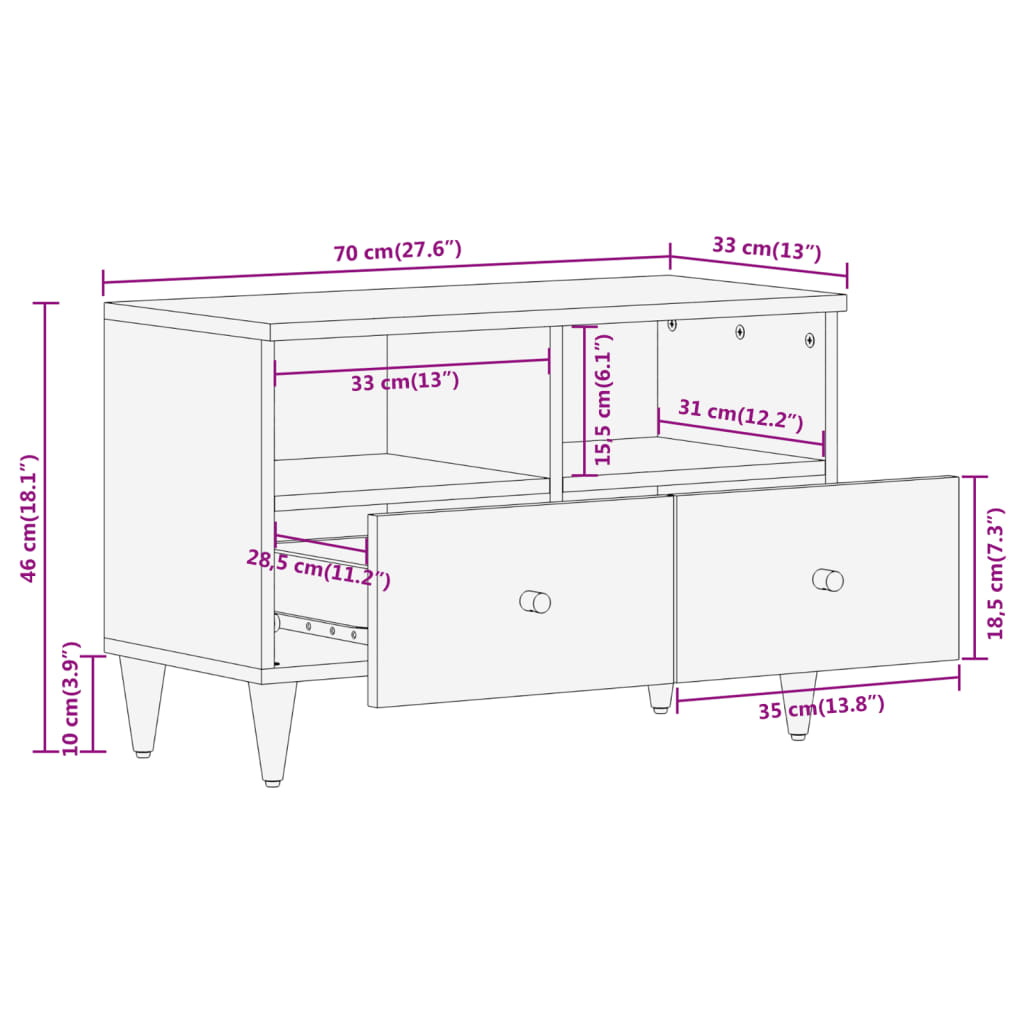 tv-bord 70x33x46 cm massivt mangotræ