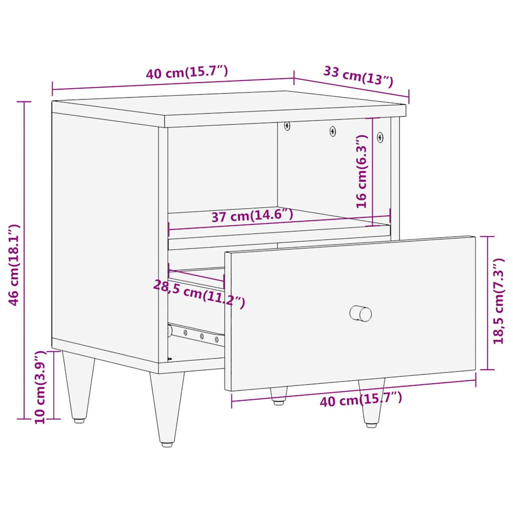 sengeborde 2 stk. 40x33x46 cm massivt mangotræ