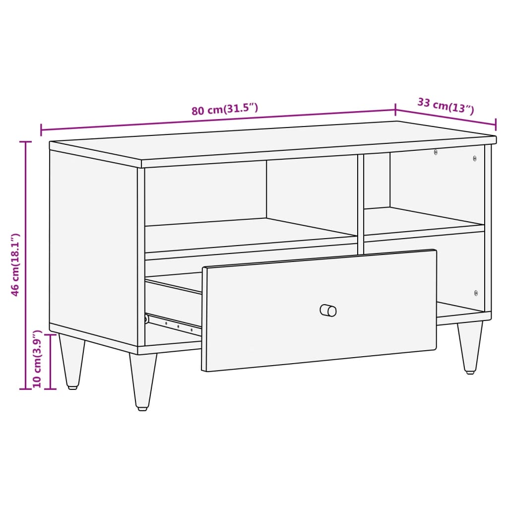 tv-bord 80x33x46 cm massivt mangotræ