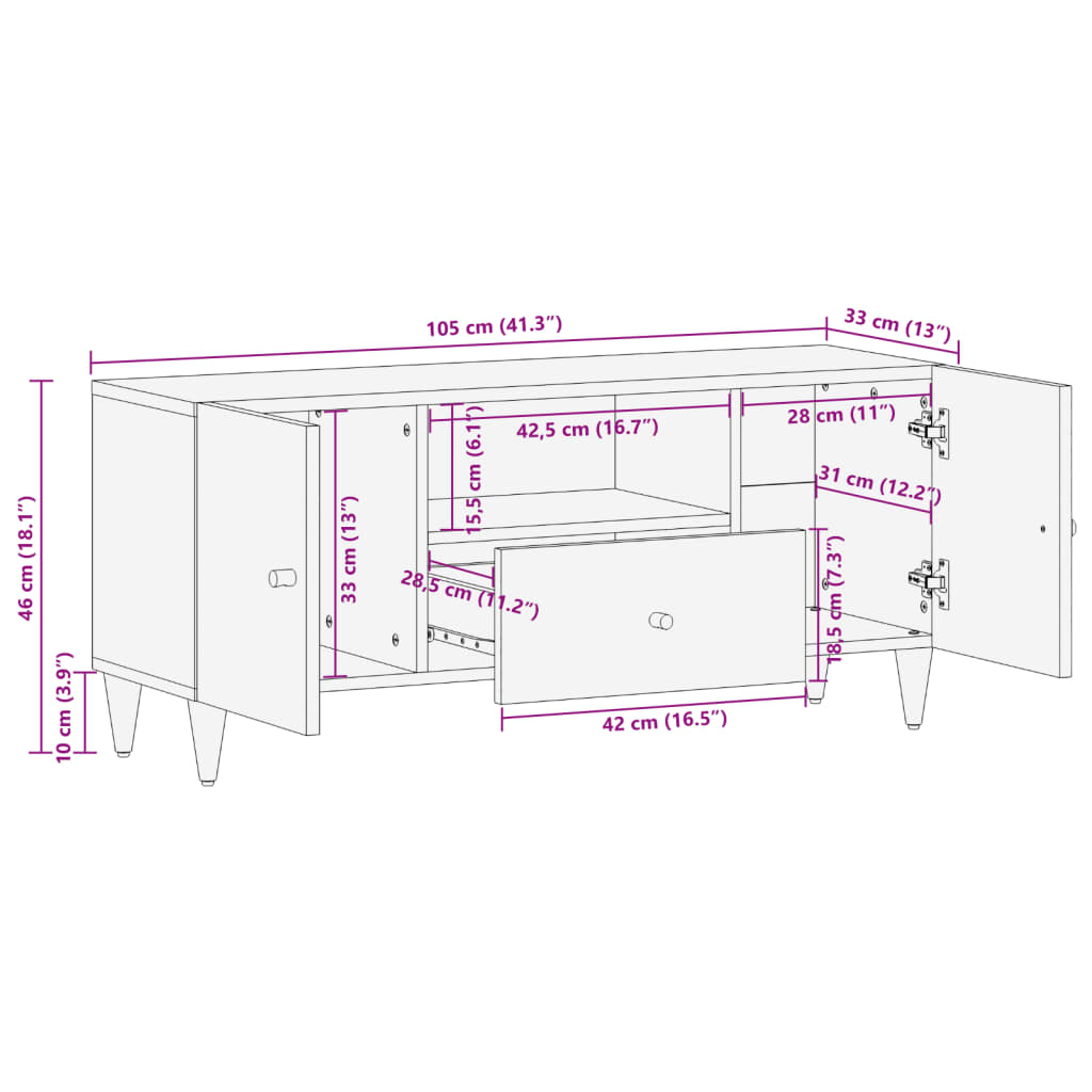 tv-bord 105x33x46cm massivt mangotræ