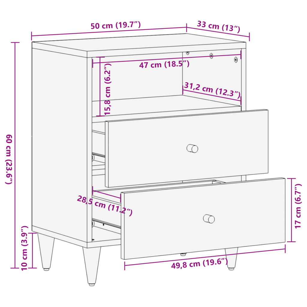 sengebord 50x33x60 cm massivt mangotræ