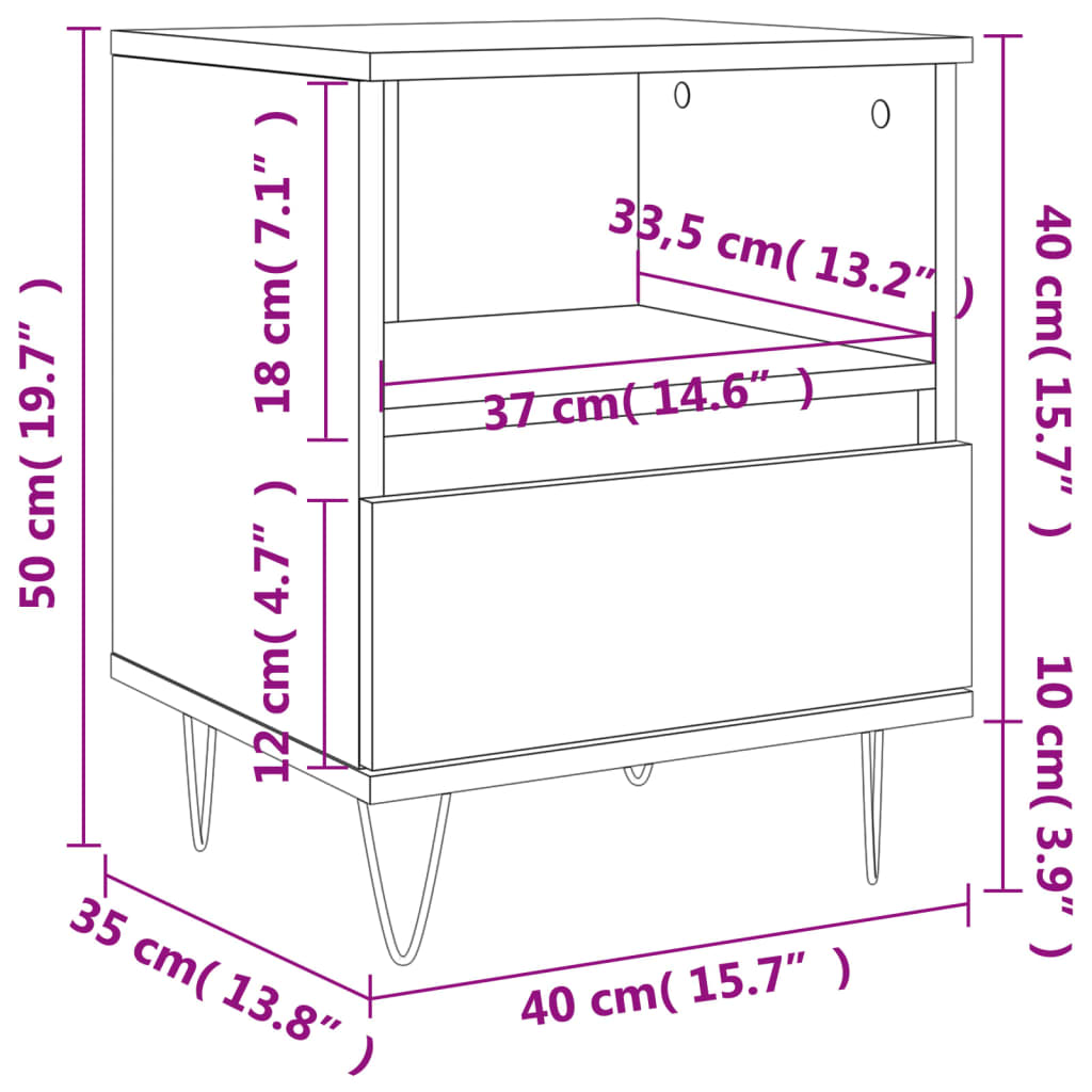 sengebord 40x35x50 cm konstrueret træ hvid