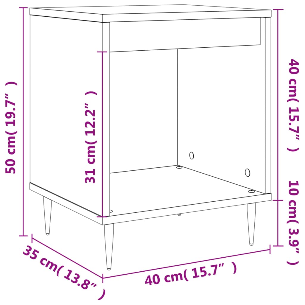 sengeborde 2 stk. 40x35x50 cm konstrueret træ sonoma-eg