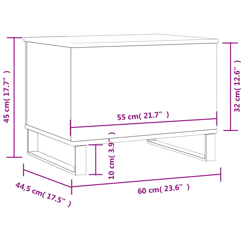 sofabord 60x44,5x45 cm konstrueret træ hvid