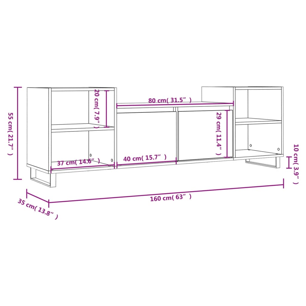 tv-bord 160x35x55 cm konstrueret træ hvid