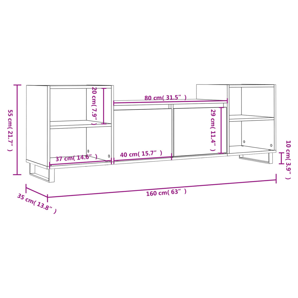 tv-bord 160x35x55 cm konstrueret træ sonoma-eg