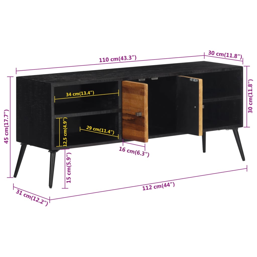 tv-bord 112x31x45 cm massivt genbrugsteak