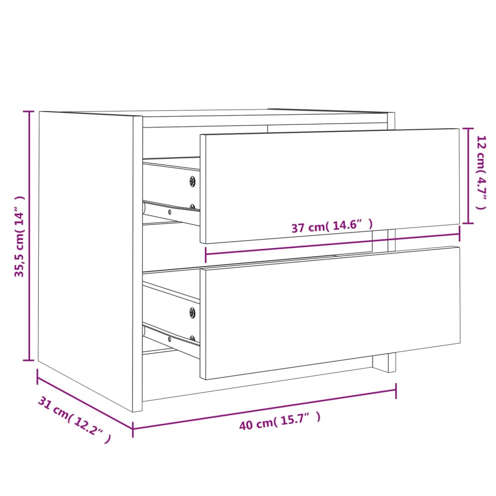 sengeborde 2 stk. 40x31x35,5 cm massivt fyrretræ