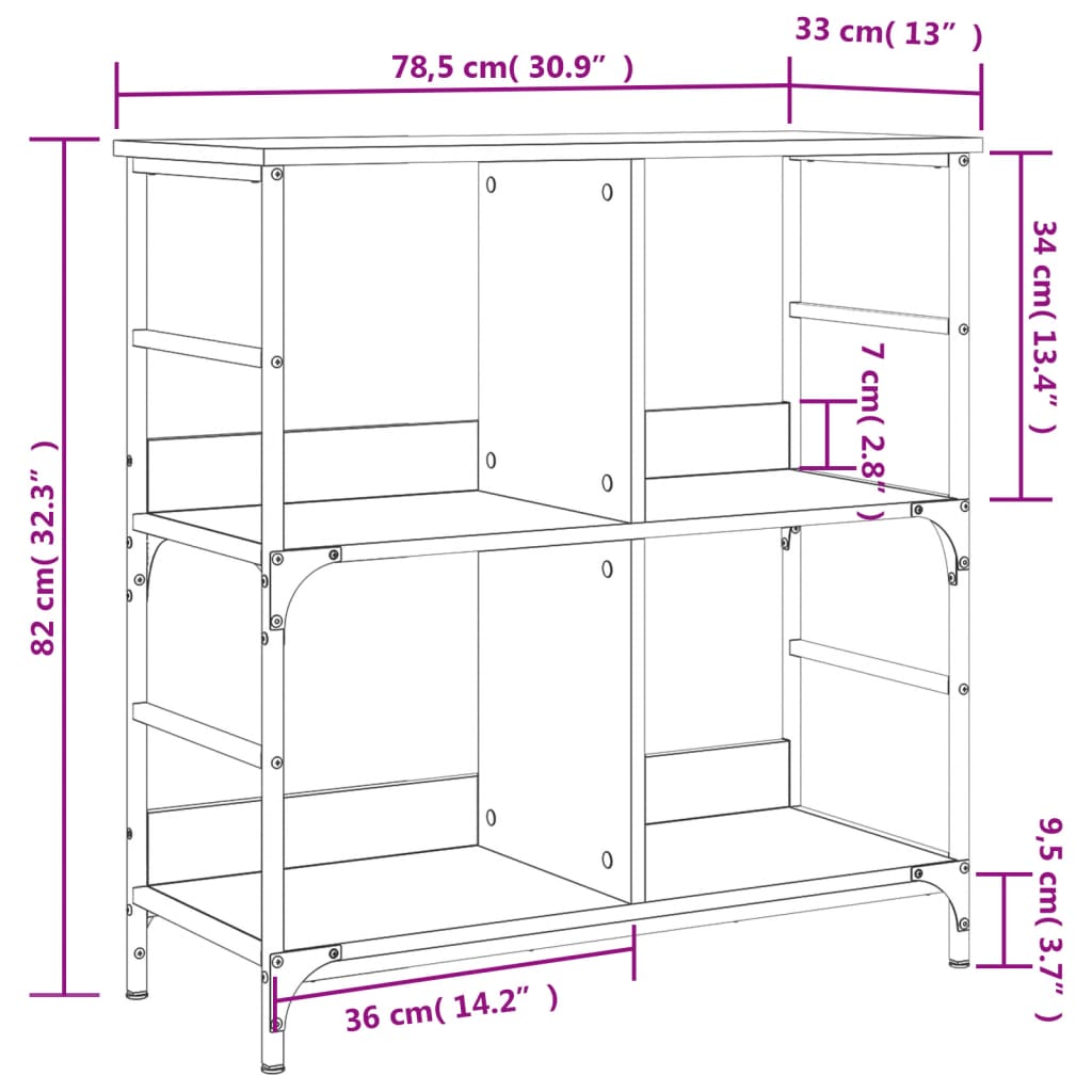 bogreol 78,5x33x82 cm konstrueret træ sort