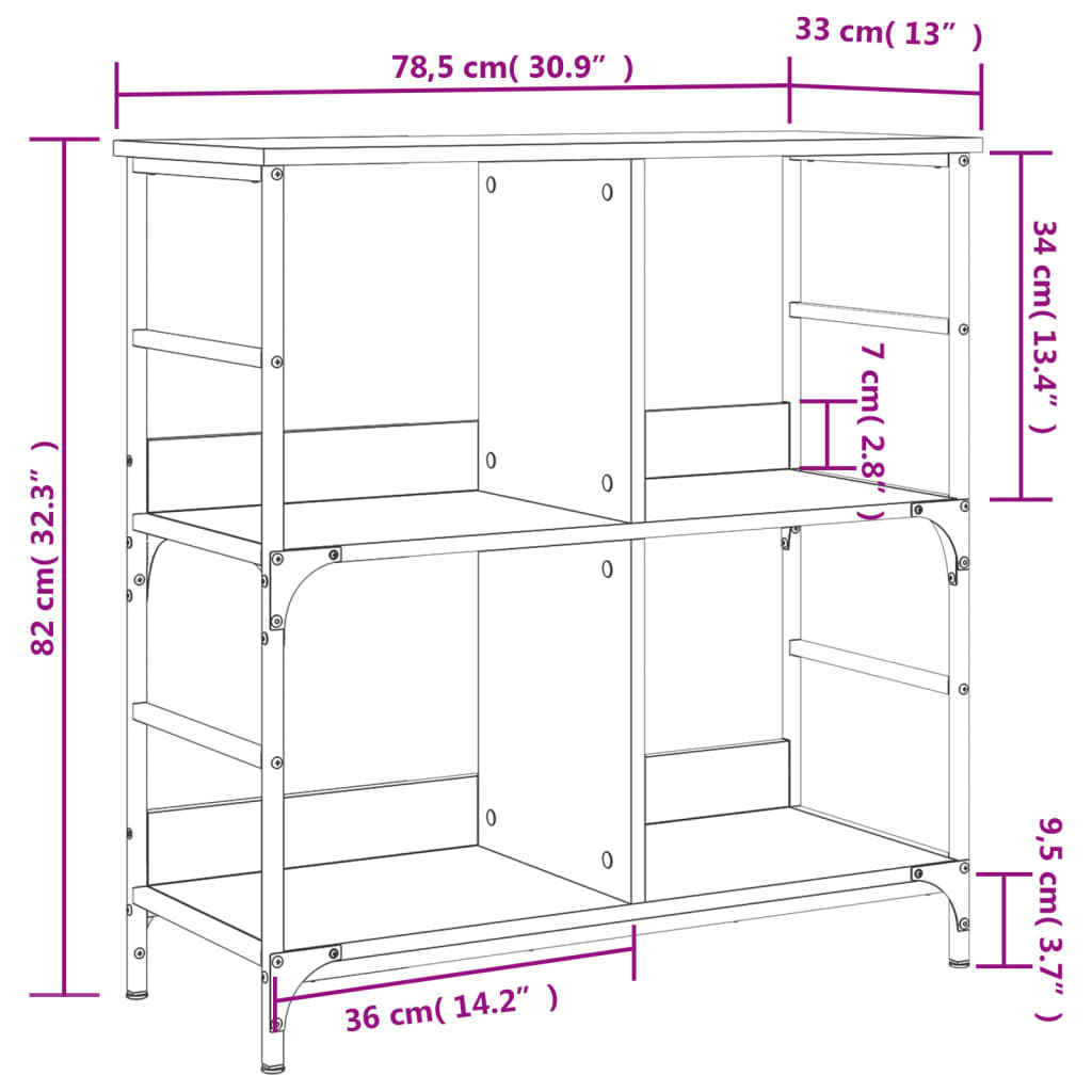 bogreol 78,5x33x82 cm konstrueret træ sonoma-eg