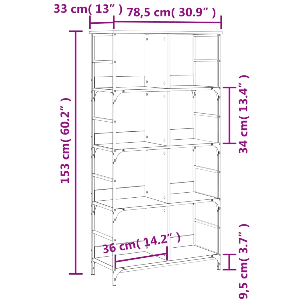 bogreol 78,5x33x153 cm konstrueret træ sort