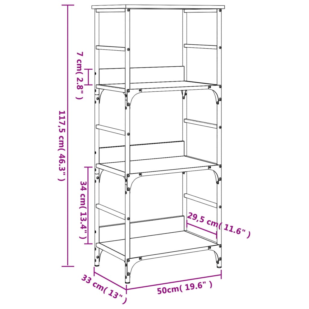 bogreol 50x33x117,5 cm konstrueret træ sort