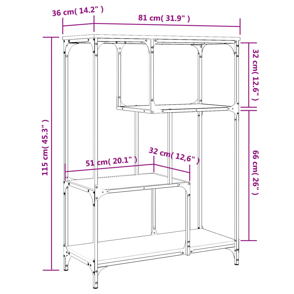 bogreol 81x36x115 cm konstrueret træ og jern sonoma-eg