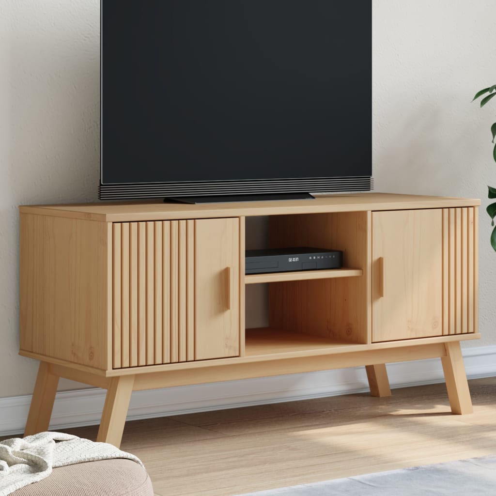 tv-bord OLDEN 114x43x57 cm massivt fyrretræ brun