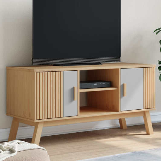 tv-bord OLDEN 114x43x57 cm massivt fyrretræ grå og brun