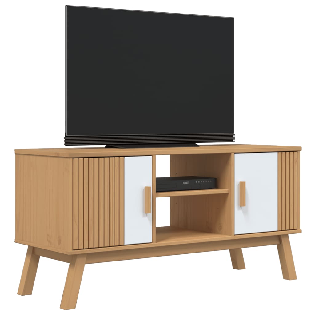 tv-bord OLDEN 114x43x57 cm massivt fyrretræ hvid og brun