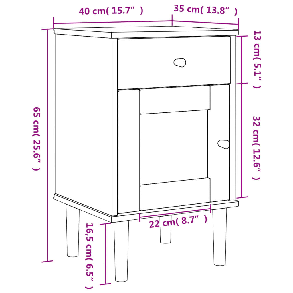 sengebord SENJA rattanlook 40x35x65 cm massivt fyrretræ brun