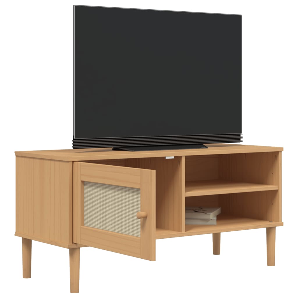 tv-bord SENJA 106x40x49 cm rattan-look massivt fyrretræ brun