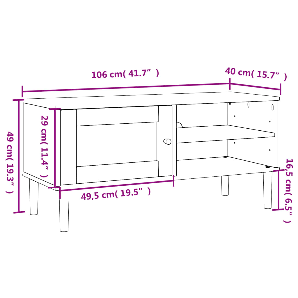 tv-bord SENJA 106x40x49 cm rattan-look massivt fyrretræ brun