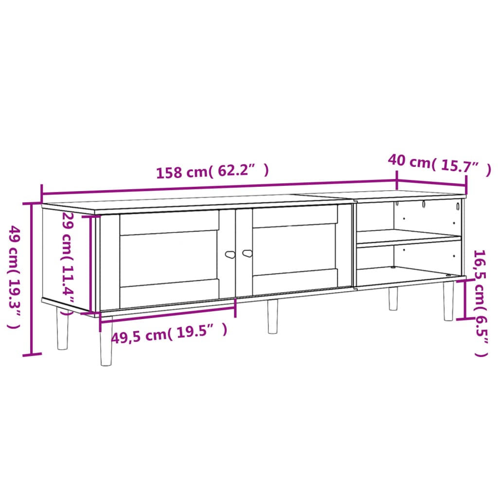 tv-bord SENJA 158x40x49 cm rattan-look massivt fyrretræ brun