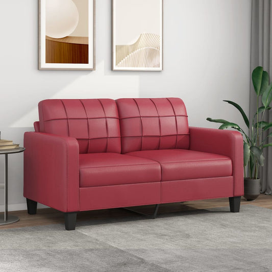 2-personers sofa 140 cm kunstlæder vinrød