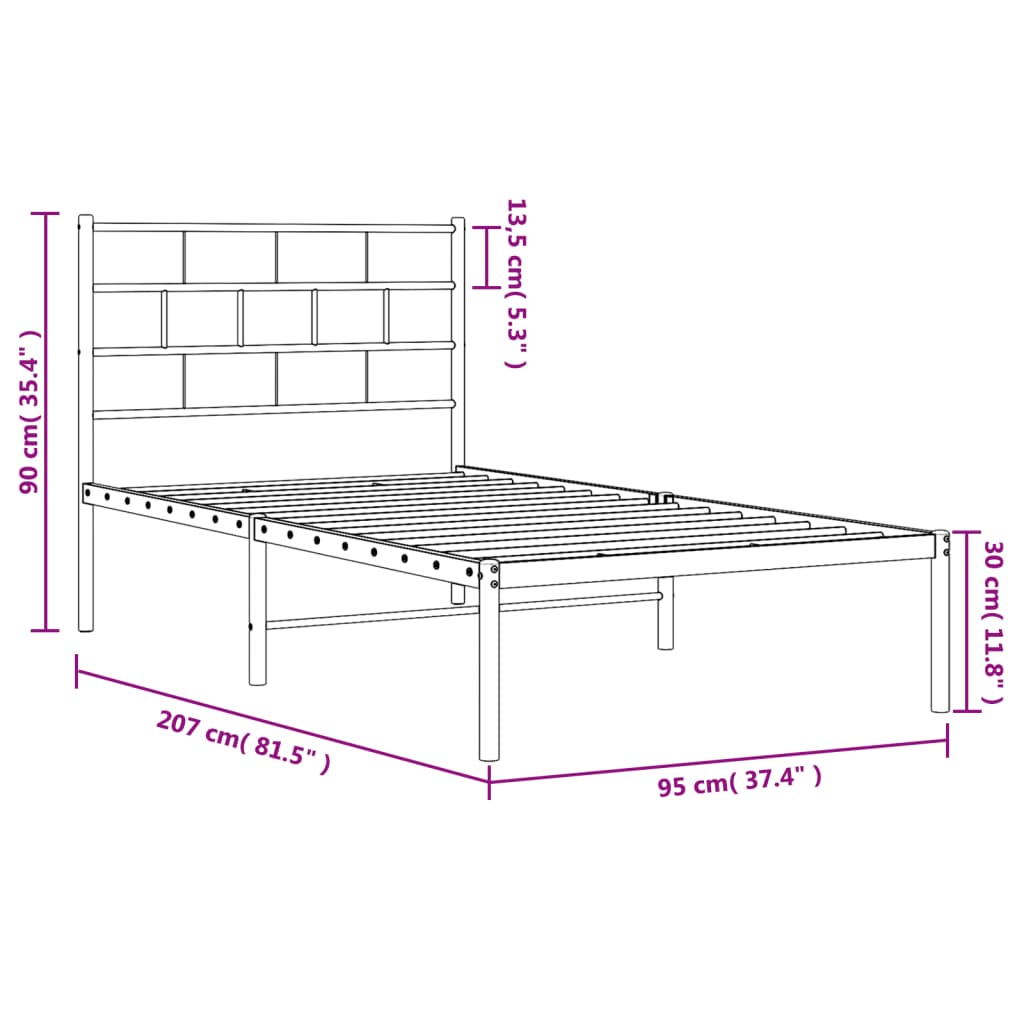 sengeramme med sengegavl 90x200 cm metal hvid