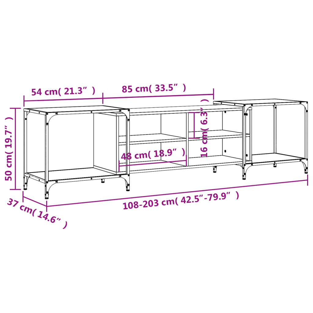 tv-bord 203x37x50 cm konstrueret træ sort