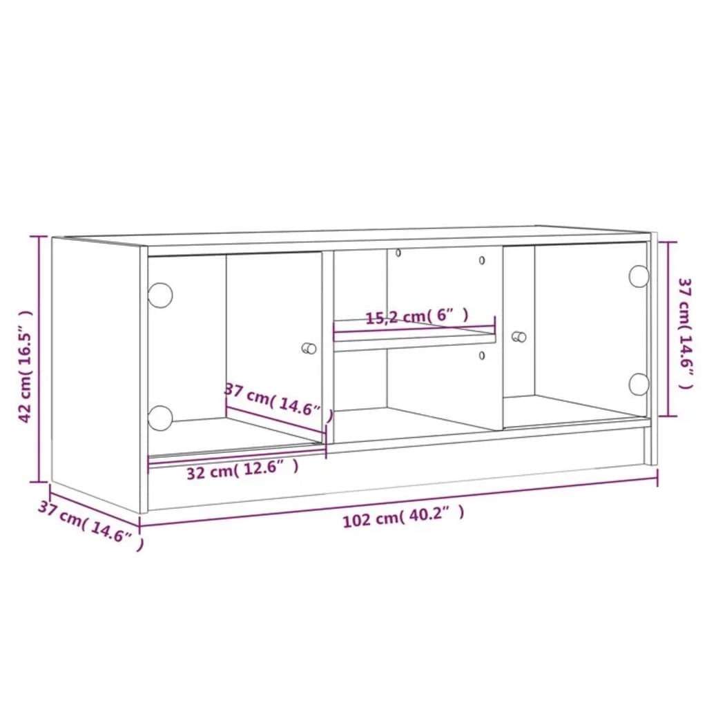 tv-bord med glaslåger 102x37x42 cm hvid