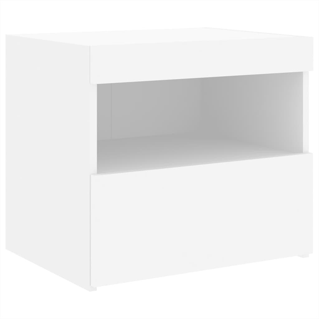 sengeborde 2 stk. med LED-lys 50x40x45 cm hvid