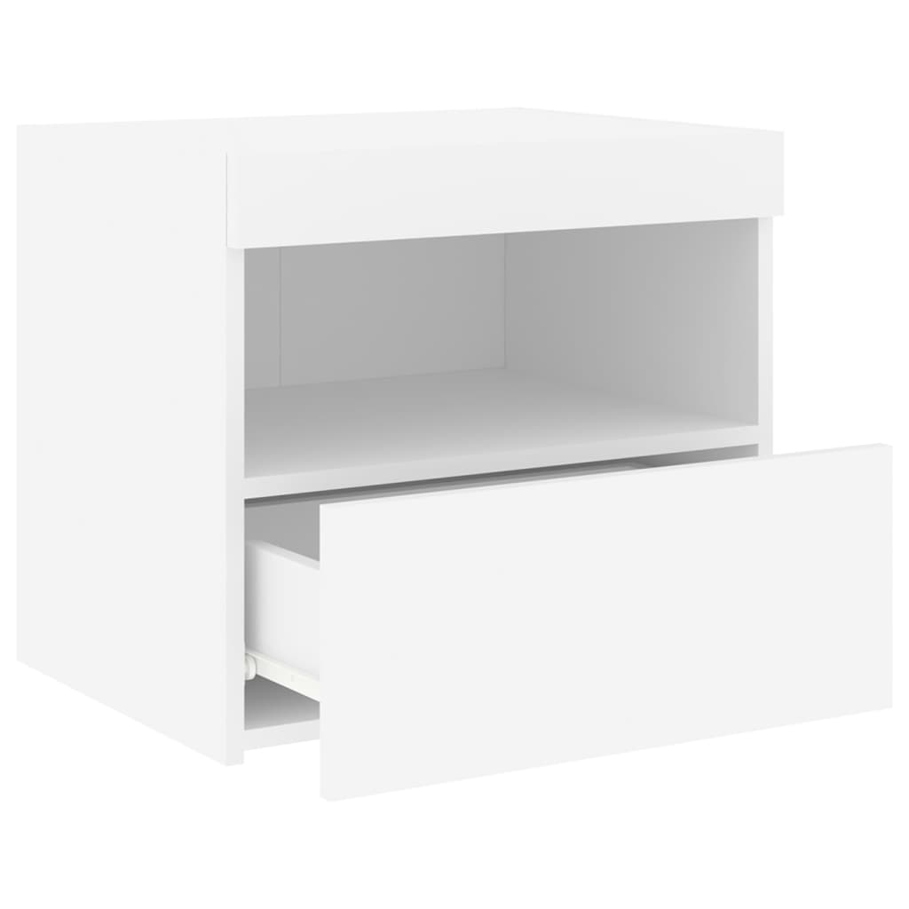 sengeborde 2 stk. med LED-lys 50x40x45 cm hvid