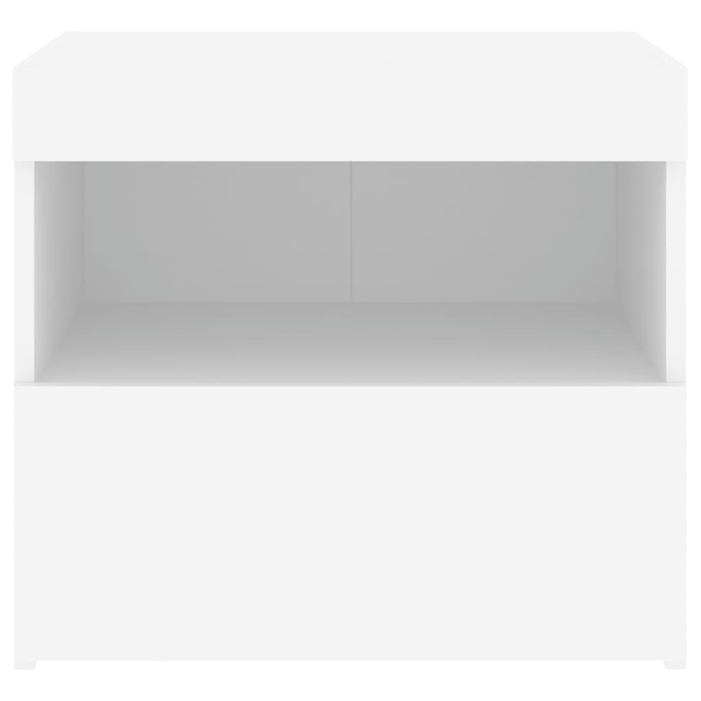 sengeborde 2 stk. med LED-lys 50x40x45 cm hvid