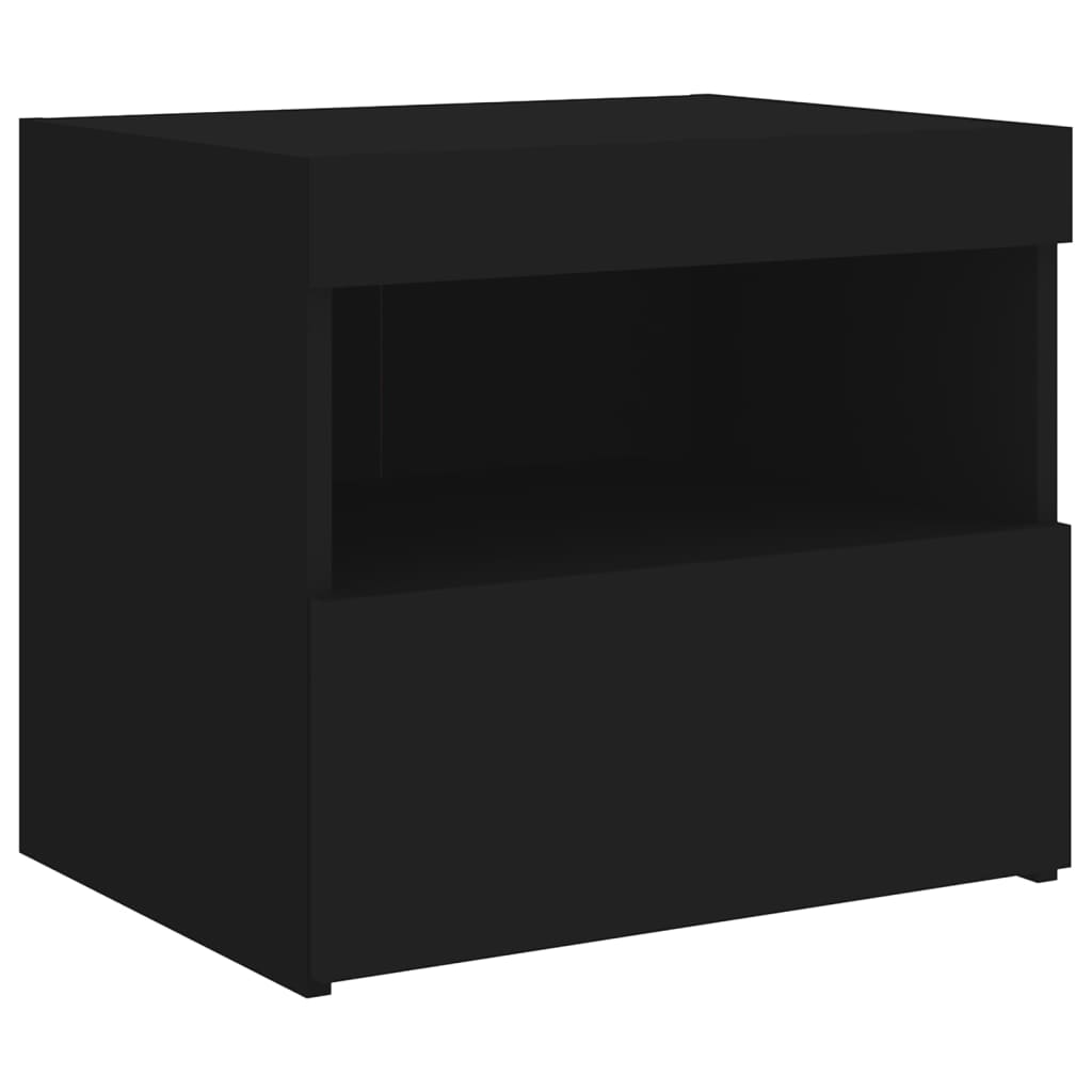 sengeborde 2 stk. med LED-lys 50x40x45 cm sort