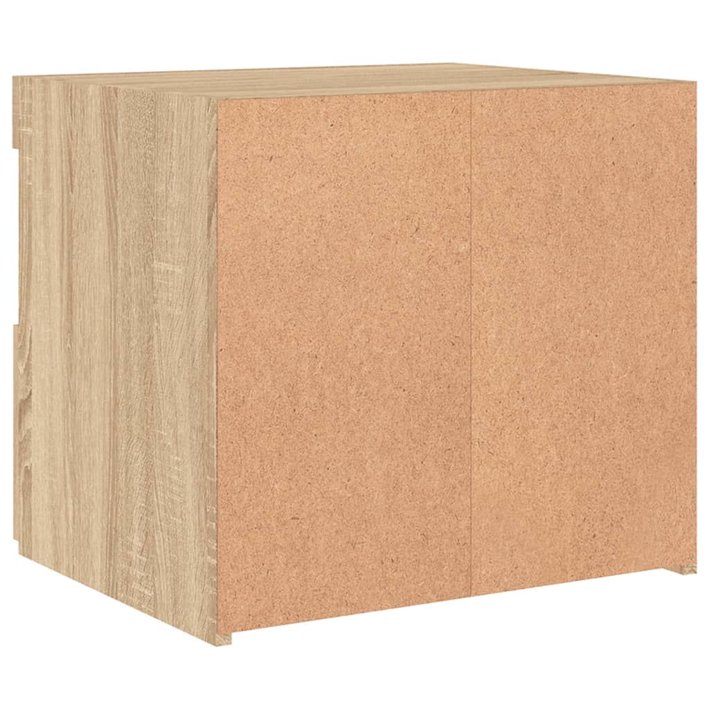 sengeborde 2 stk. med LED-lys 50x40x45 cm sonoma-eg