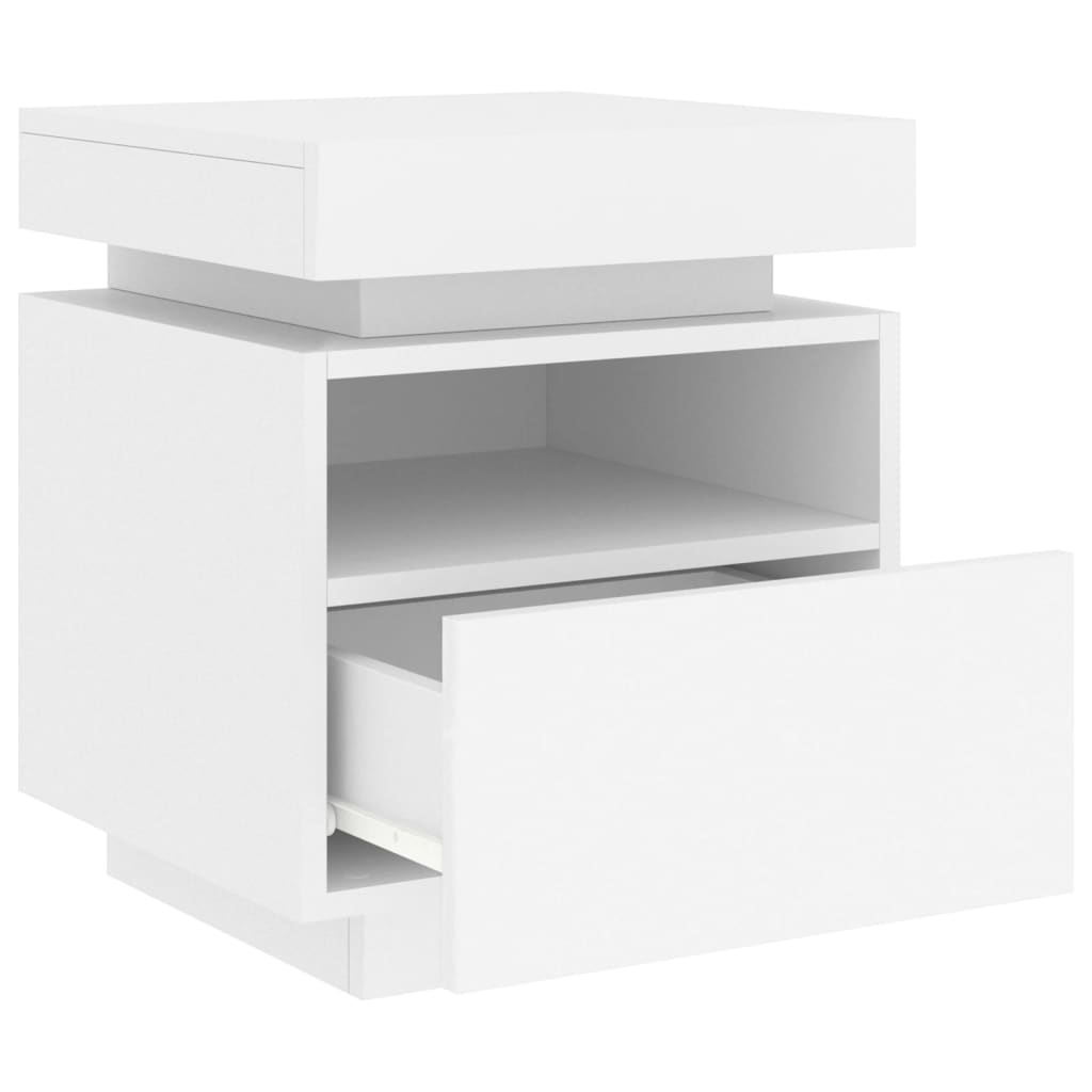 sengeborde 2 stk. med LED-lys 40x39x48,5 cm hvid