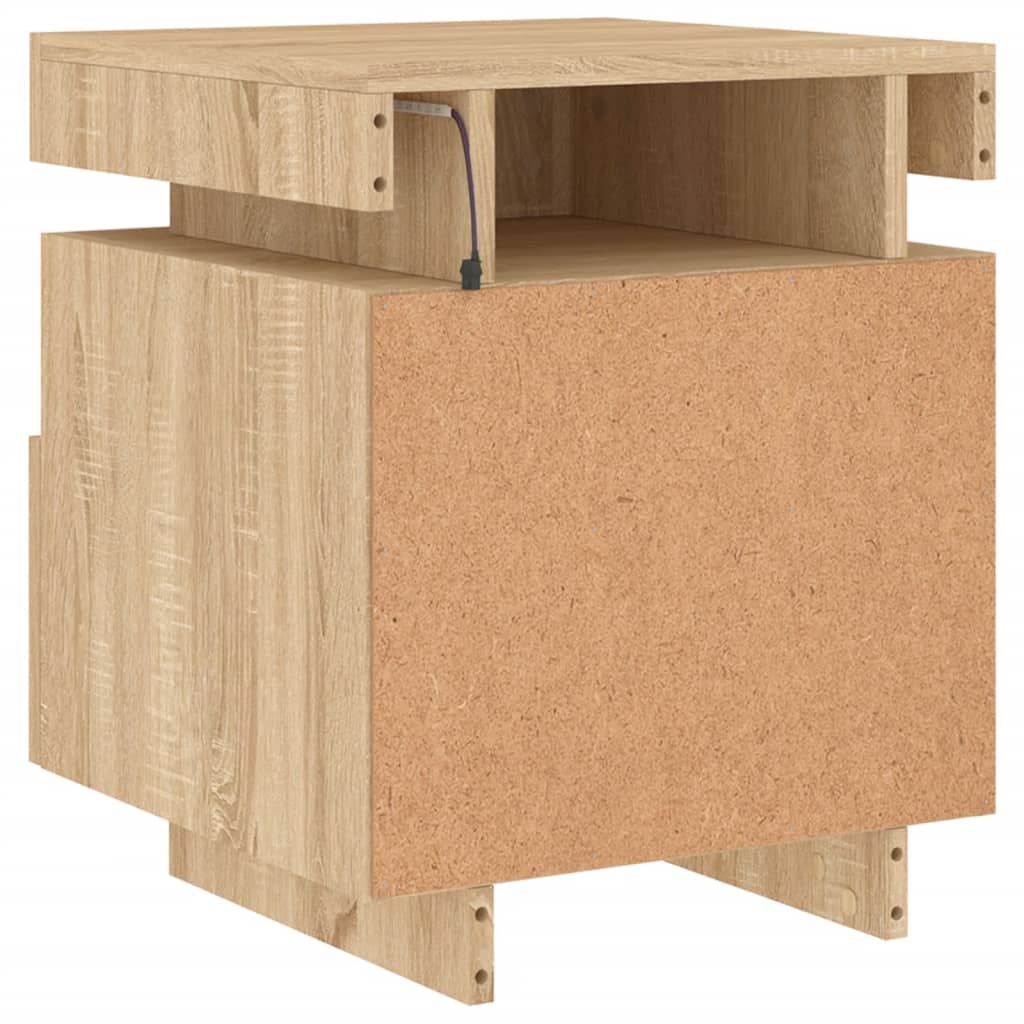 sengeborde 2 stk. med LED-lys 40x39x48,5 cm sonoma-eg