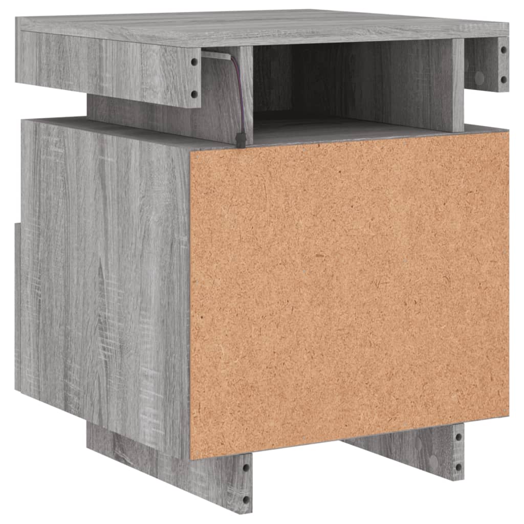 sengeborde 2 stk. med LED-lys 40x39x48,5 cm grå sonoma-eg