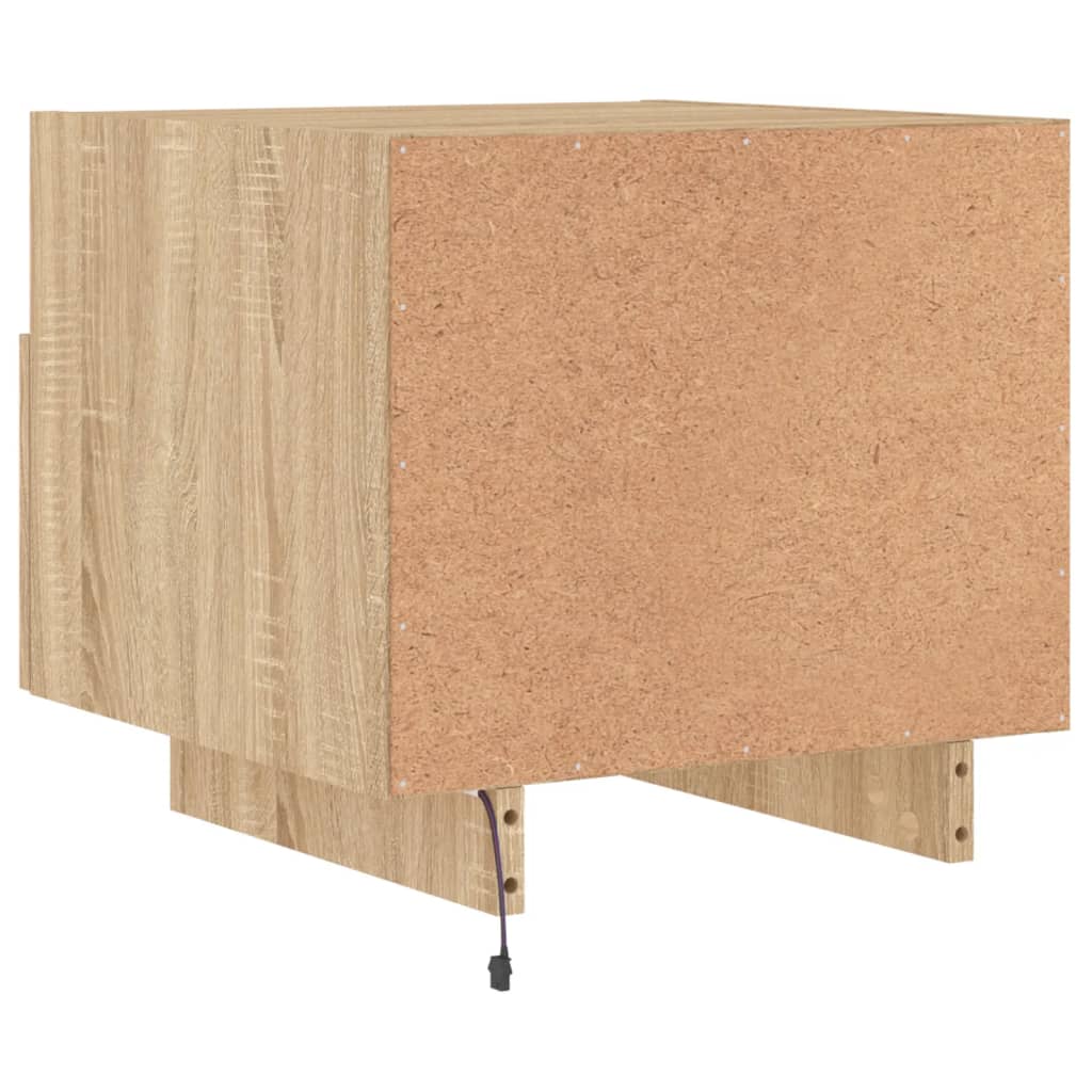 sengeborde 2 stk. med LED-lys 40x39x37 cm sonoma-eg