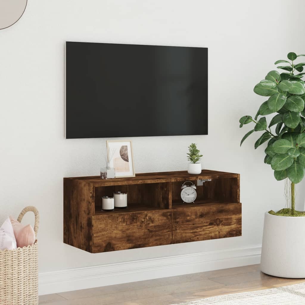 væghængt tv-bord 80x30x30 cm konstrueret træ røget sonoma-eg