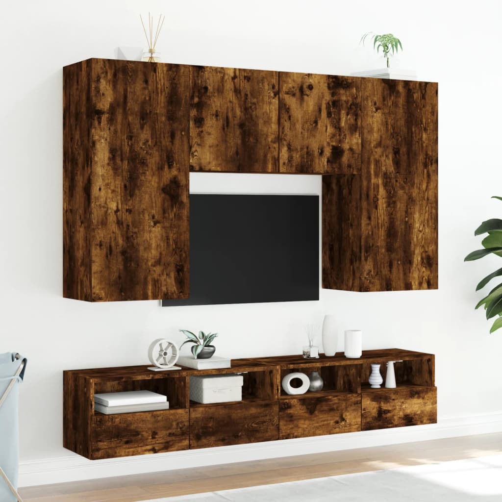 væghængt tv-bord 80x30x30 cm konstrueret træ røget sonoma-eg