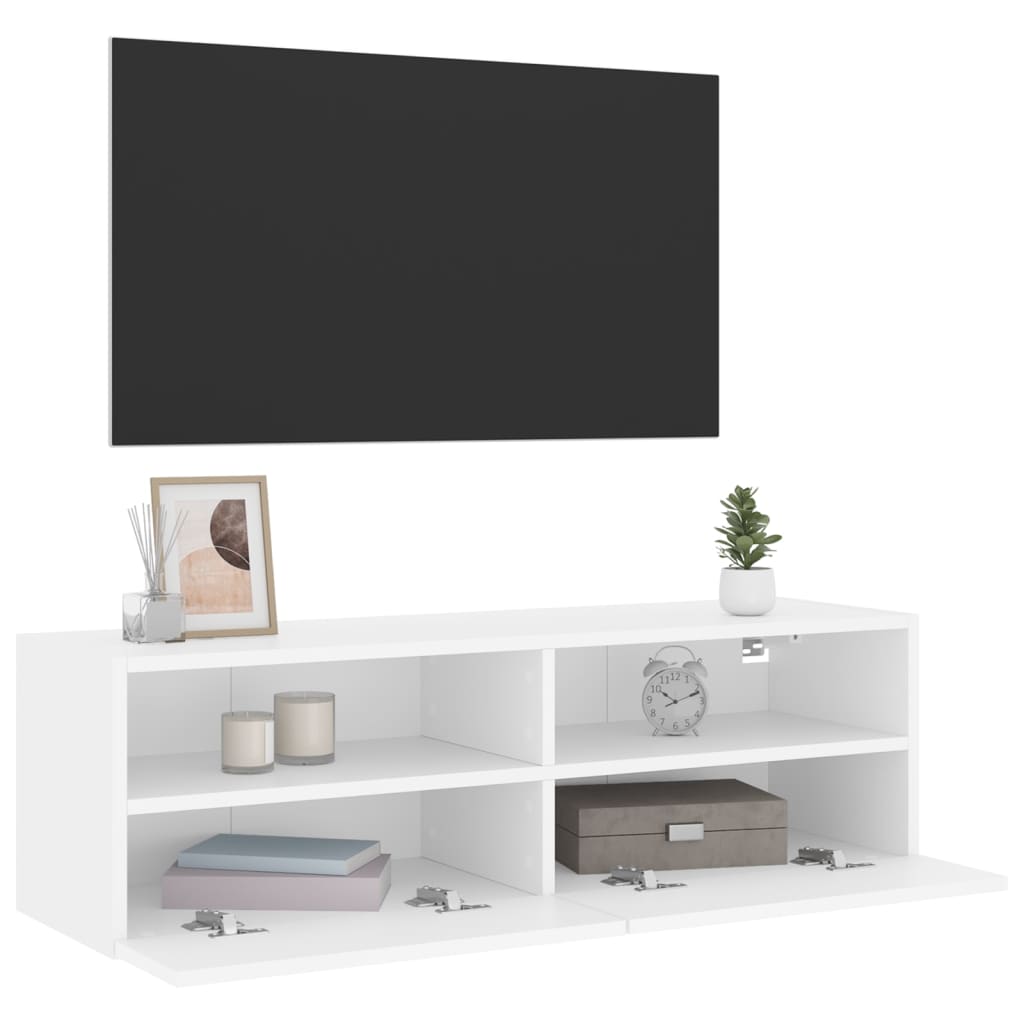 væghængt tv-bord 100x30x30 cm konstrueret træ hvid