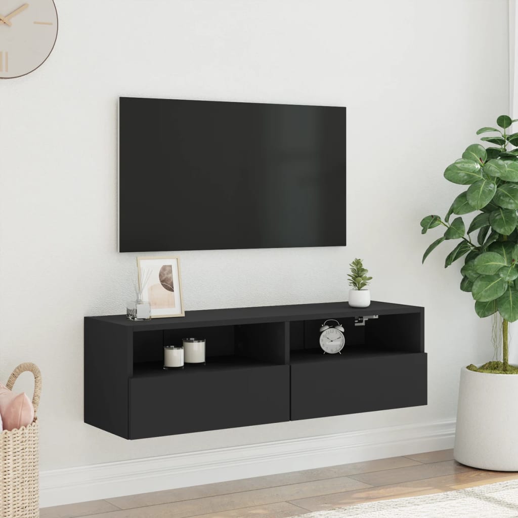 væghængt tv-bord 100x30x30 cm konstrueret træ sort