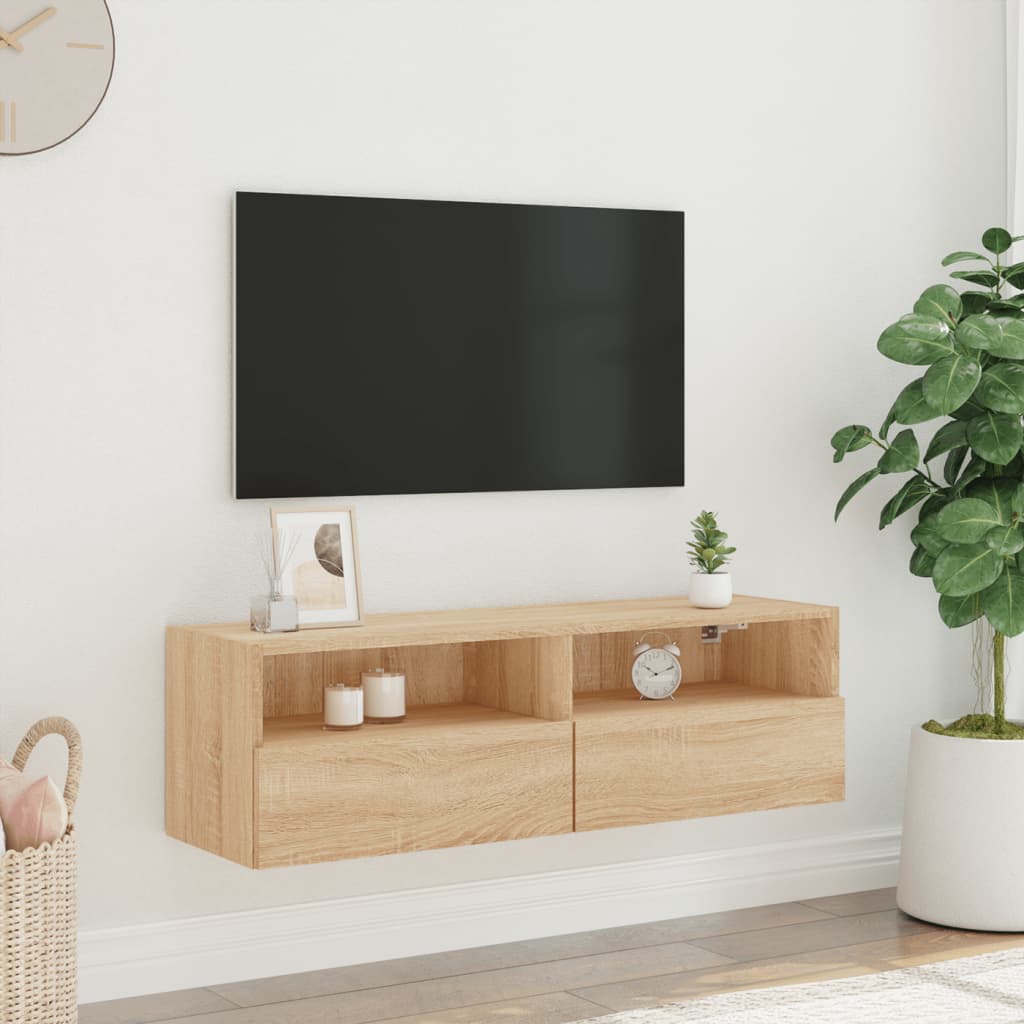 væghængt tv-bord 100x30x30 cm konstrueret træ sonoma-eg