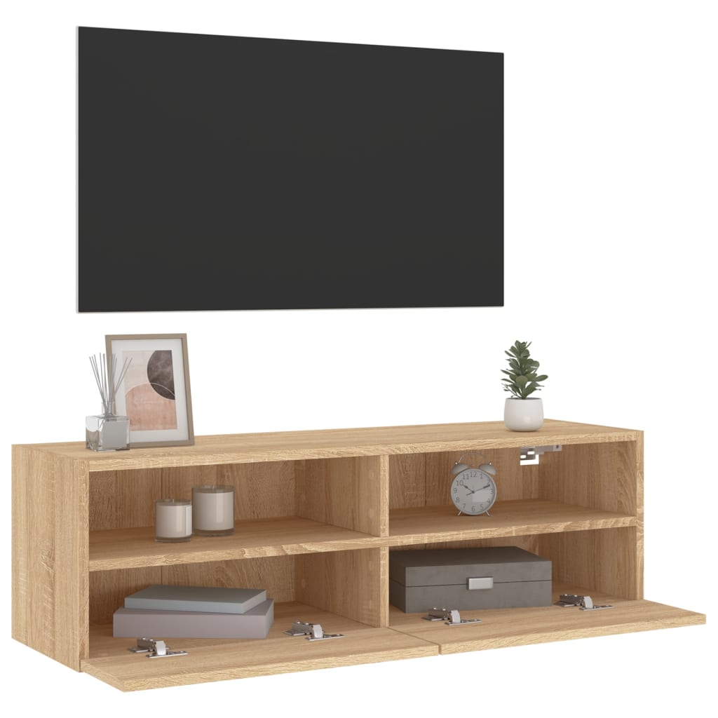 væghængt tv-bord 100x30x30 cm konstrueret træ sonoma-eg